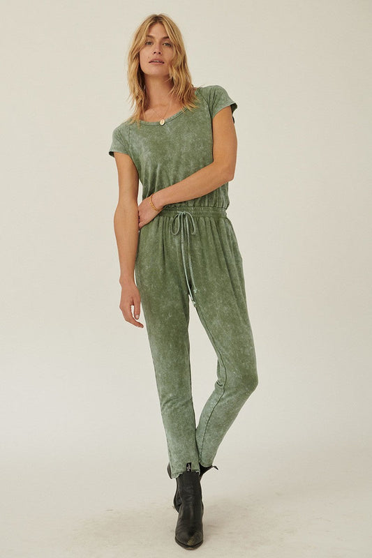 Mineral Washed Finish Knit Green Jumpsuit Jumpsuits & Rompers jehouze 