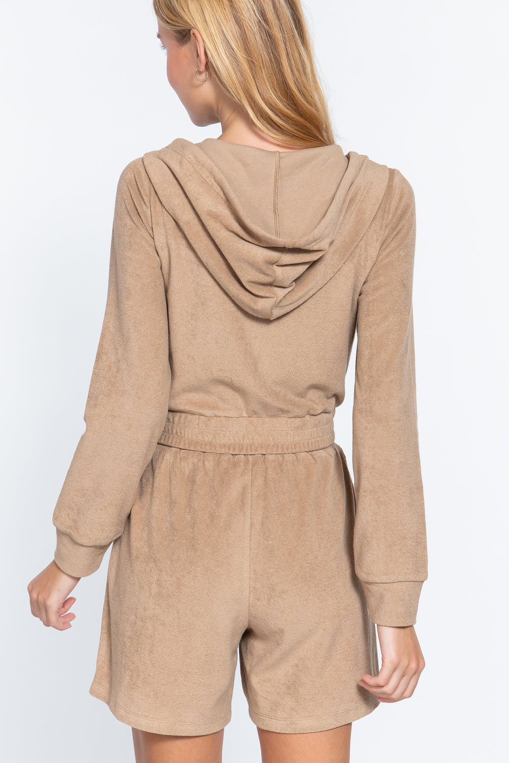 Mocha Brown Zip Up Crop Hoodie Terry Towelling Jacket Coats & Jackets jehouze