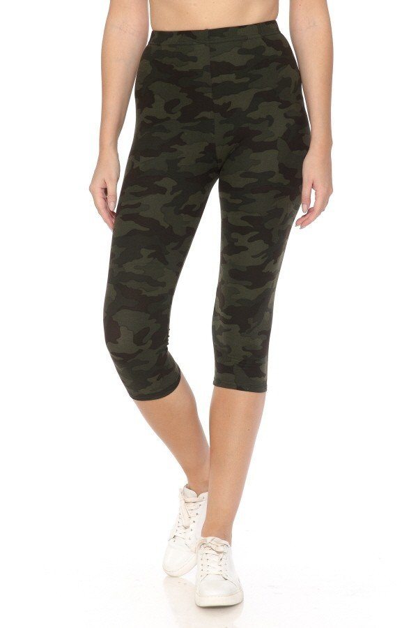 Multi-color Print, Cropped Capri Leggings In A Fitted Style With A Banded High Waist Women's Clothing jehouze