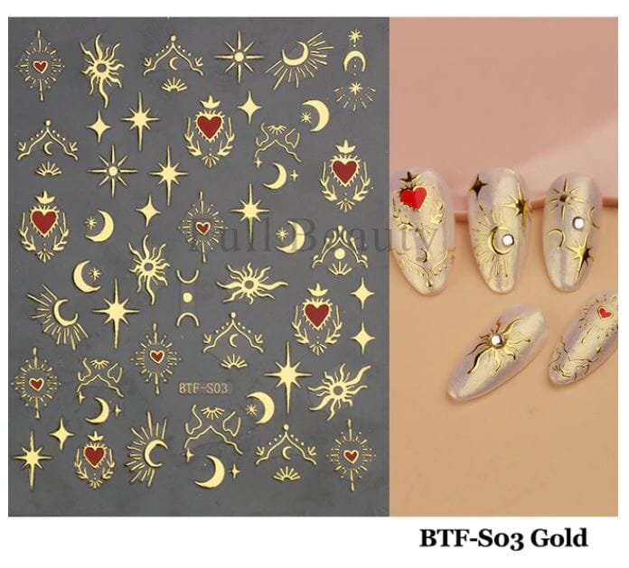 Nail Art Sticker Decals 5D Self Adhesive Luxurious Decoration DIY Acrylic Supplier jehouze BTF-S03 Gold 