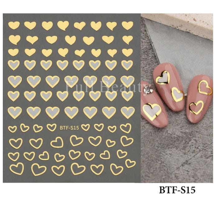 Nail Art Sticker Decals 5D Self Adhesive Luxurious Decoration DIY Acrylic Supplier jehouze BTF-S15 Gold 