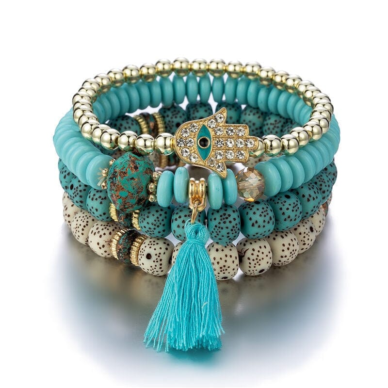 New Evil Eye Tassel Bracelet Set For Women Crystal Fatima Hand Charm Other jehouze
