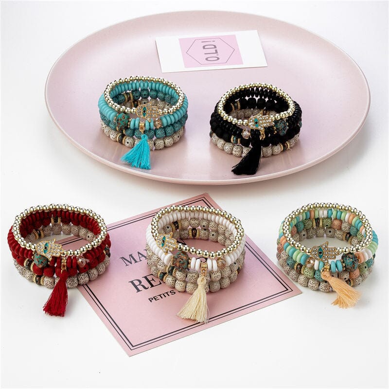 New Evil Eye Tassel Bracelet Set For Women Crystal Fatima Hand Charm Other jehouze