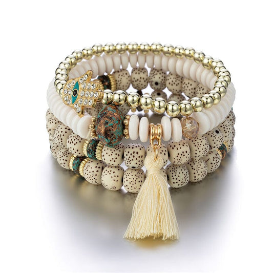 New Evil Eye Tassel Bracelet Set For Women Crystal Fatima Hand Charm Other jehouze