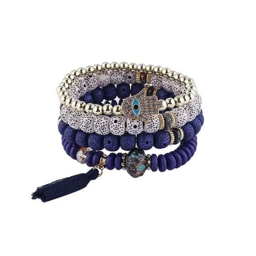 New Evil Eye Tassel Bracelet Set For Women Crystal Fatima Hand Charm Other jehouze Brownish Yellow