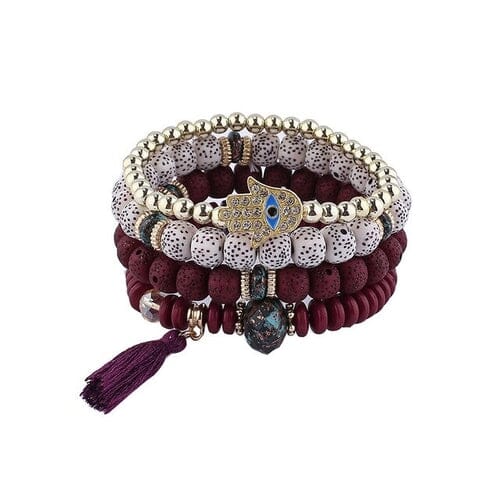 New Evil Eye Tassel Bracelet Set For Women Crystal Fatima Hand Charm Other jehouze Cobalt violet 