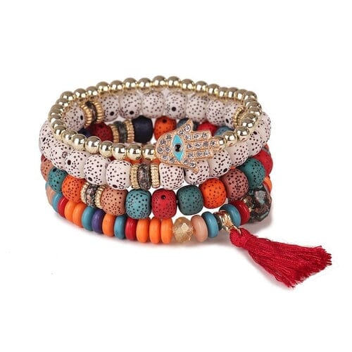 New Evil Eye Tassel Bracelet Set For Women Crystal Fatima Hand Charm Other jehouze Dark gold