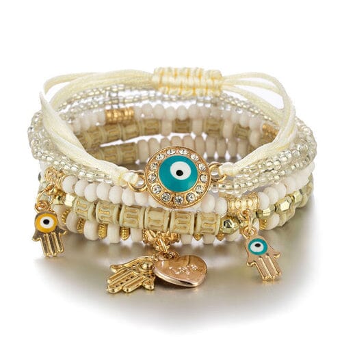 New Evil Eye Tassel Bracelet Set For Women Crystal Fatima Hand Charm Other jehouze Gold-color