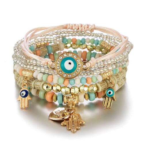 New Evil Eye Tassel Bracelet Set For Women Crystal Fatima Hand Charm Other jehouze Green Dragonly