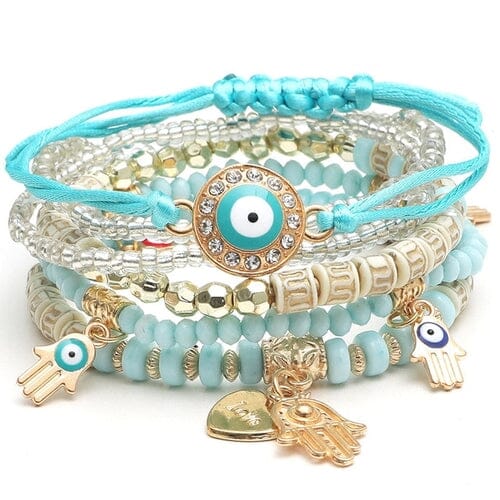 New Evil Eye Tassel Bracelet Set For Women Crystal Fatima Hand Charm Other jehouze Light Yellow Color