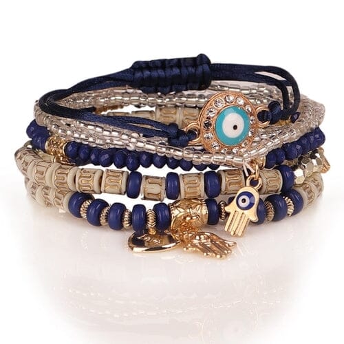 New Evil Eye Tassel Bracelet Set For Women Crystal Fatima Hand Charm Other jehouze Pure Gold Color