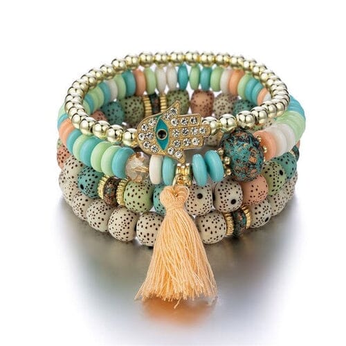 New Evil Eye Tassel Bracelet Set For Women Crystal Fatima Hand Charm Other jehouze Reddish Brown