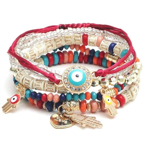 New Evil Eye Tassel Bracelet Set For Women Crystal Fatima Hand Charm Other jehouze Rhodium Plated