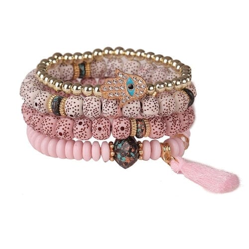 New Evil Eye Tassel Bracelet Set For Women Crystal Fatima Hand Charm Other jehouze Rust Red