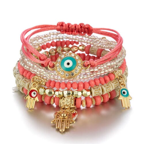 New Evil Eye Tassel Bracelet Set For Women Crystal Fatima Hand Charm Other jehouze Silver Plated