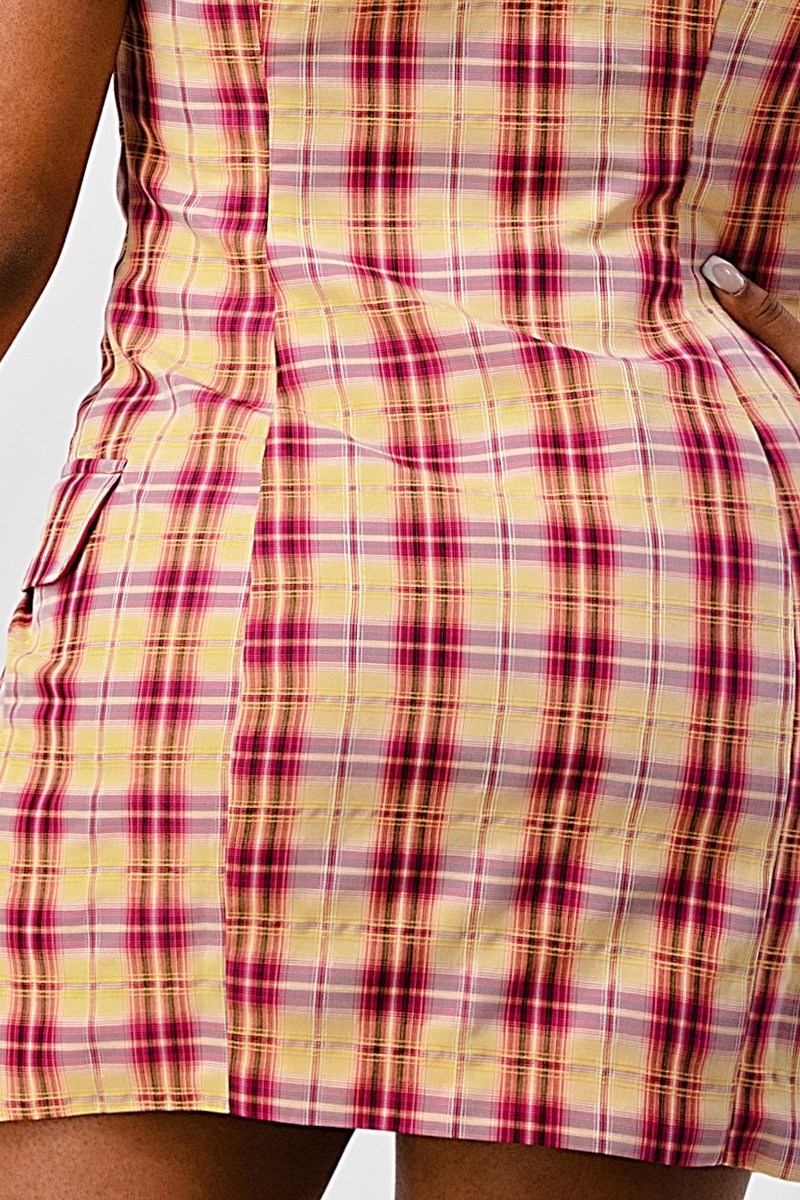 Pink Wide Collared Double Breasted Plaid Work Blazer Mini Dress Coats & Jackets jehouze