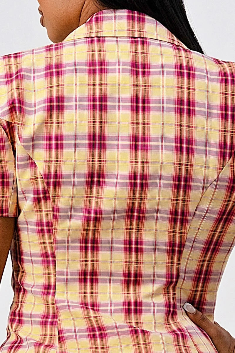Pink Wide Collared Double Breasted Plaid Work Blazer Mini Dress Coats & Jackets jehouze