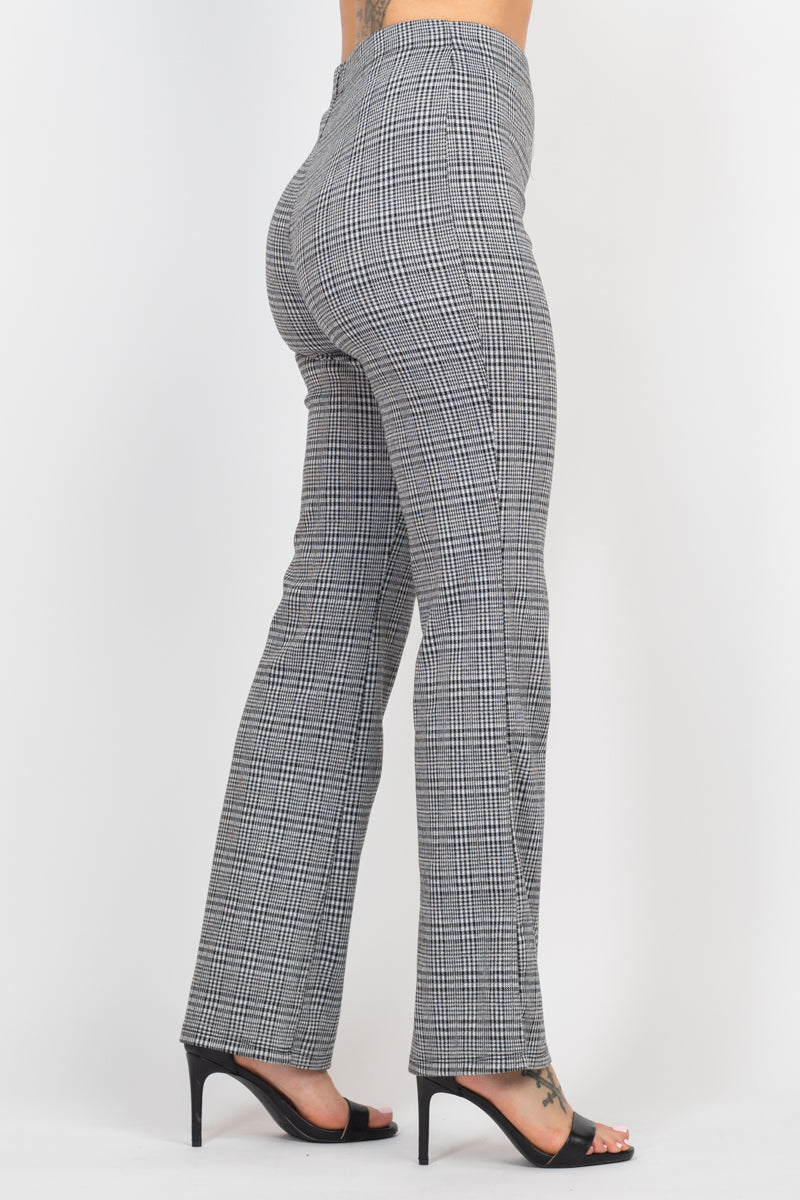 Plaid Black white Cut-out Long Sleeve Top & Pants Outfit Set Matching Sets jehouze