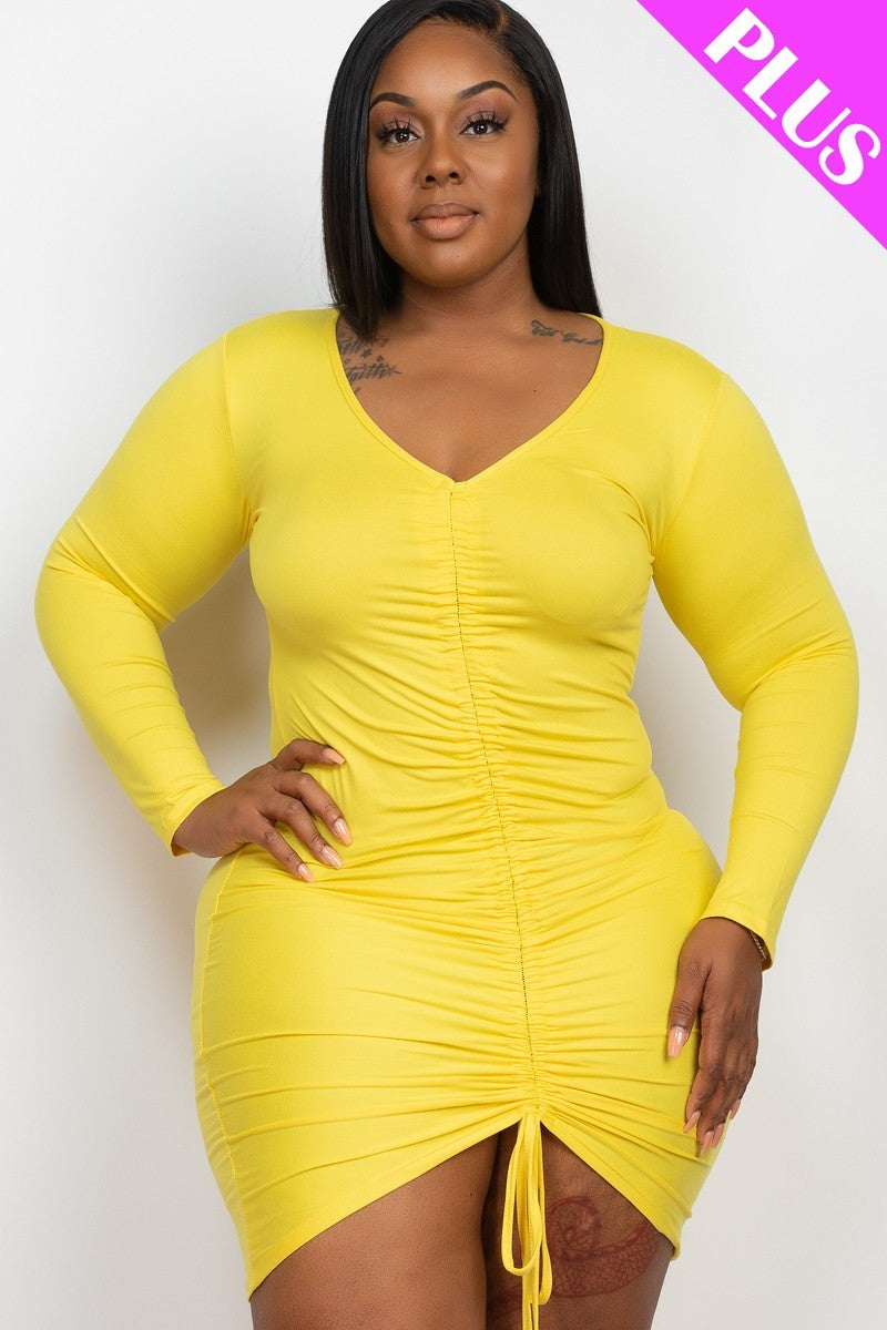 Plus Size Drawstring Ruched Front Dresses jehouze