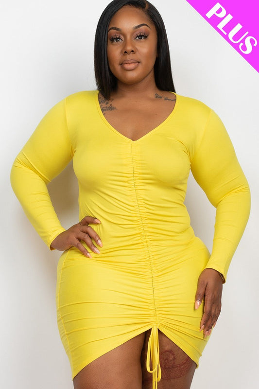 Plus Size Drawstring Ruched Front Dresses jehouze