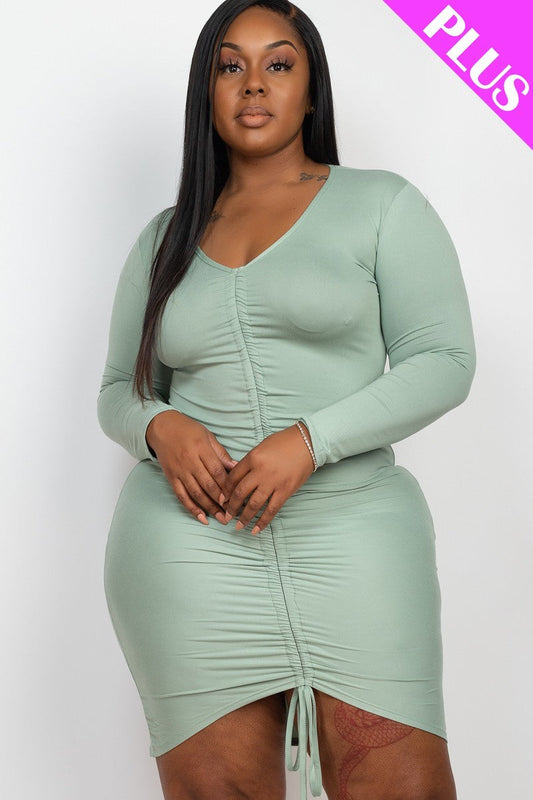 Plus Size Drawstring Ruched Front Dresses jehouze
