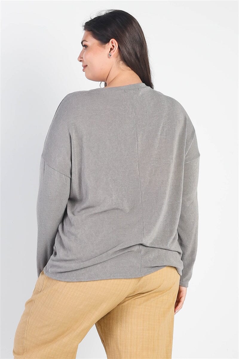 Plus Size Grey "dream Comes True" Long Sleeve Crewneck Top Shirts & Tops jehouze