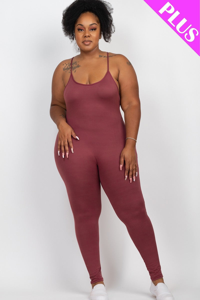 Plus Size Nocturne Red Solid Bodycon Cami Jumpsuit