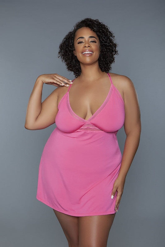 Plus Size Pink 1 Pc Mini-length Babydoll jehouze