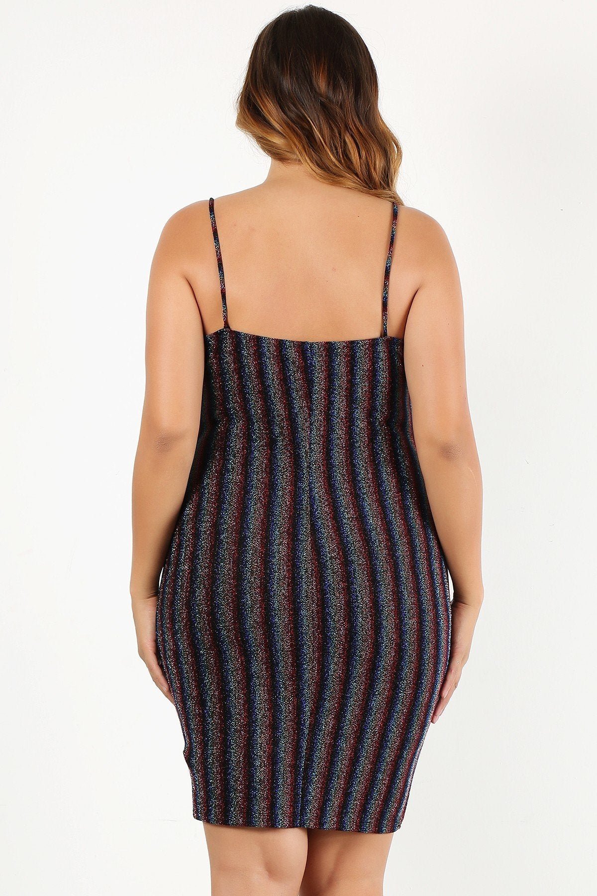 Plus Size Rainbow Striped Sleeveless Short Dress Dresses jehouze