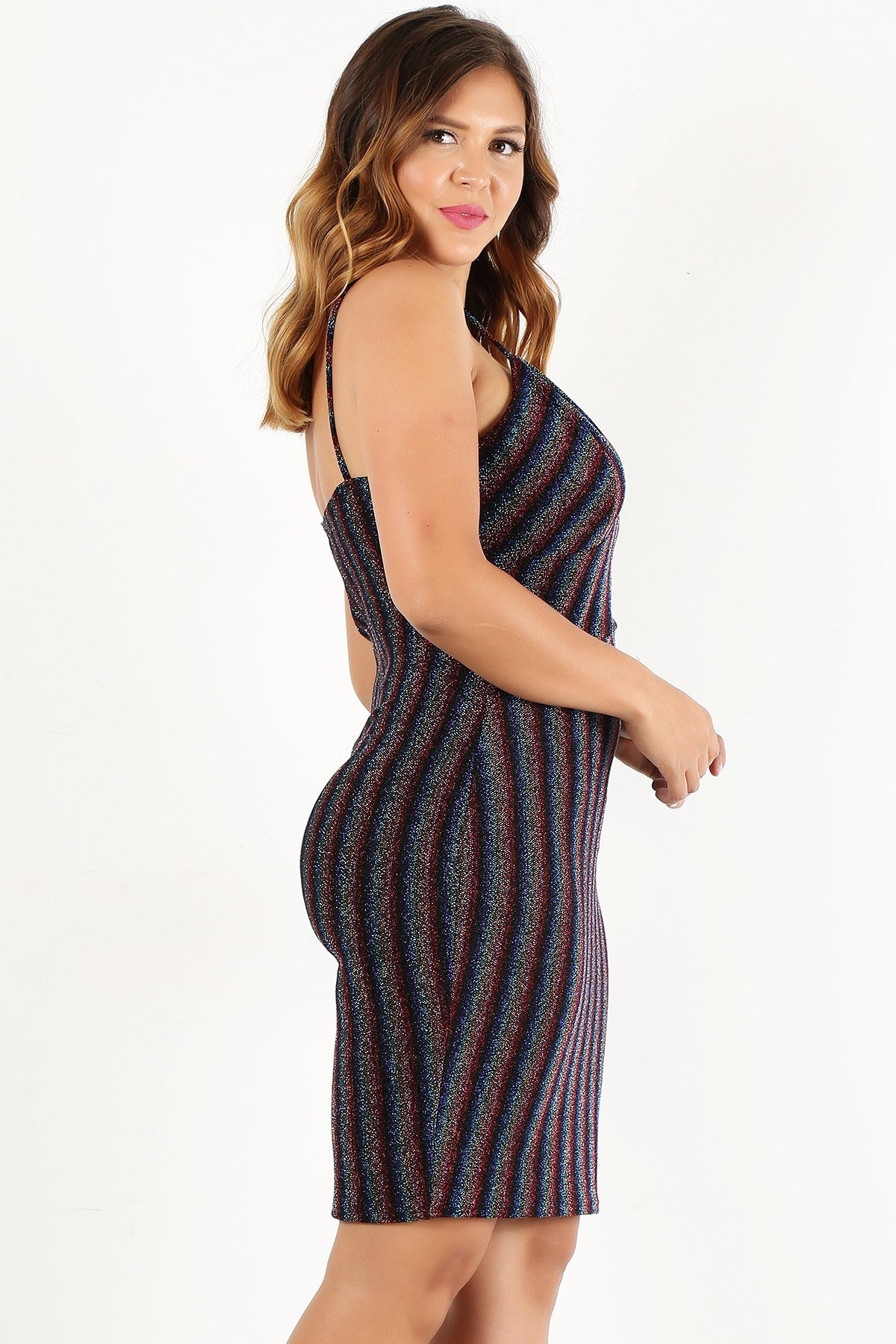 Plus Size Rainbow Striped Sleeveless Short Dress Dresses jehouze
