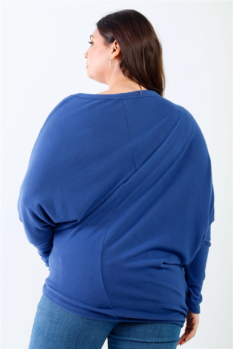 Plus Size Smile Teal Front Print Flannel Dolman Long Sleeve Top Shirts & Tops jehouze