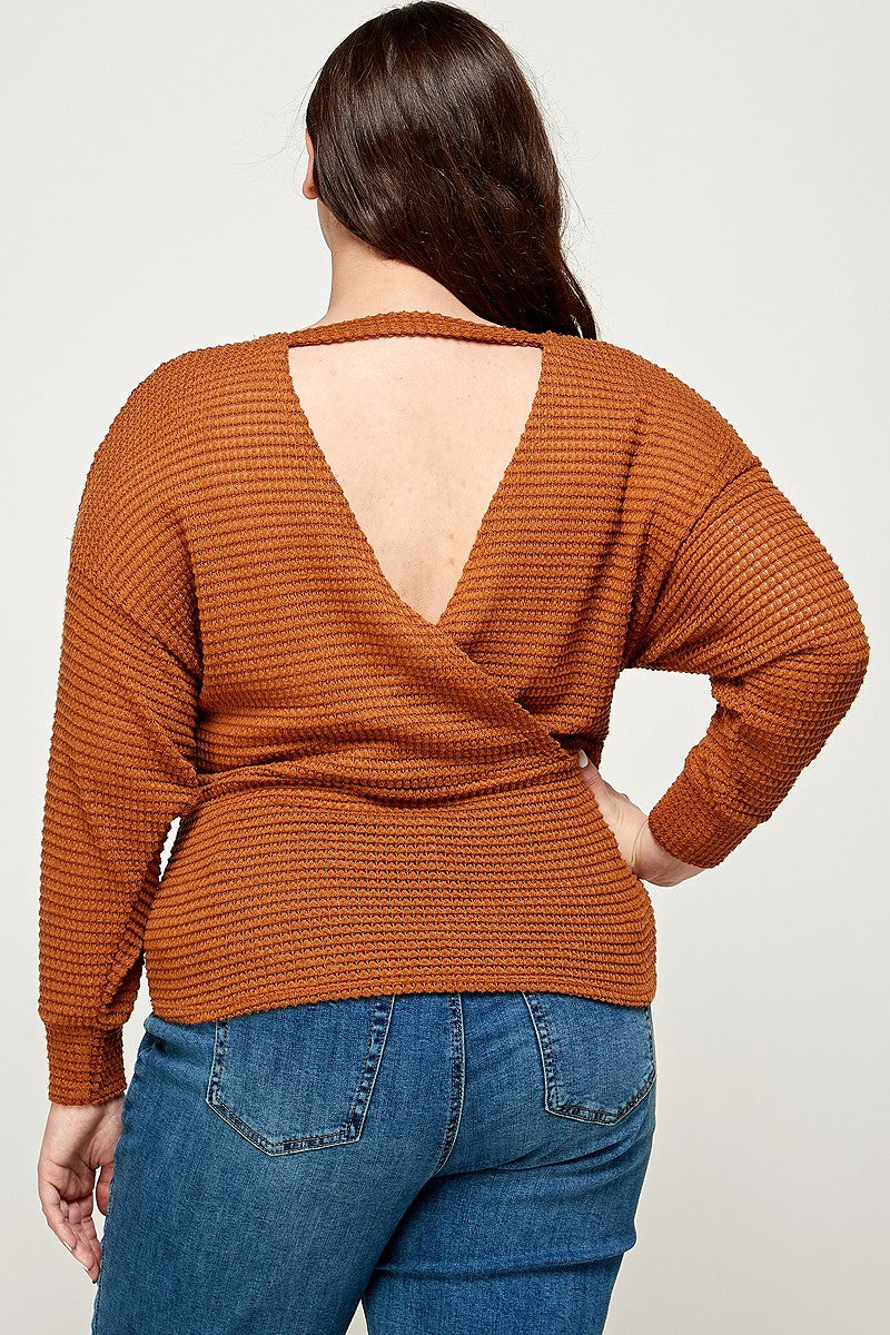 Plus Size Textured Waffle Sweater Knit Top Shirts & Tops jehouze