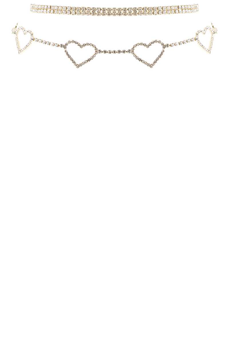 Rhinestone 5 Heart Choker Necklace Necklaces jehouze