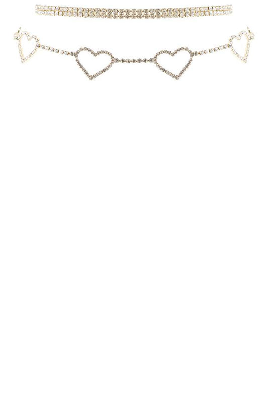 Rhinestone 5 Heart Choker Necklace Necklaces jehouze