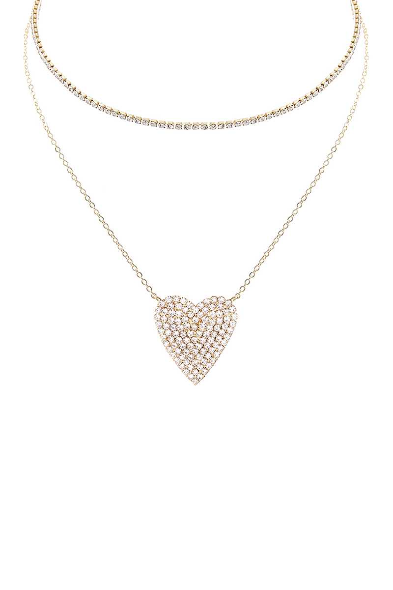 Rhinestone Heart Choker And Necklace Set Necklaces jehouze