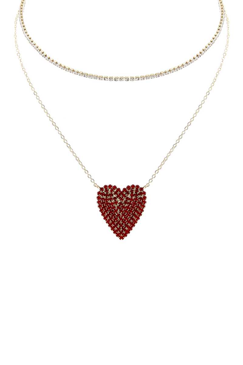 Rhinestone Heart Choker And Necklace Set Necklaces jehouze