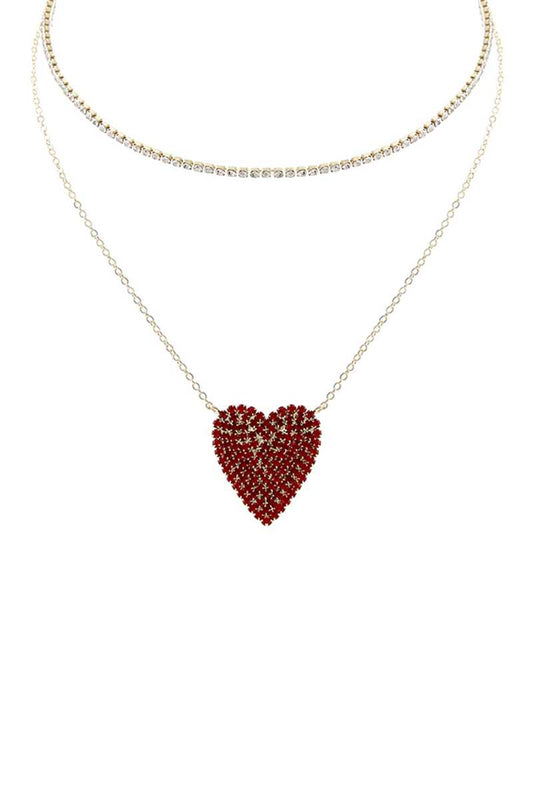 Rhinestone Heart Choker And Necklace Set Necklaces jehouze
