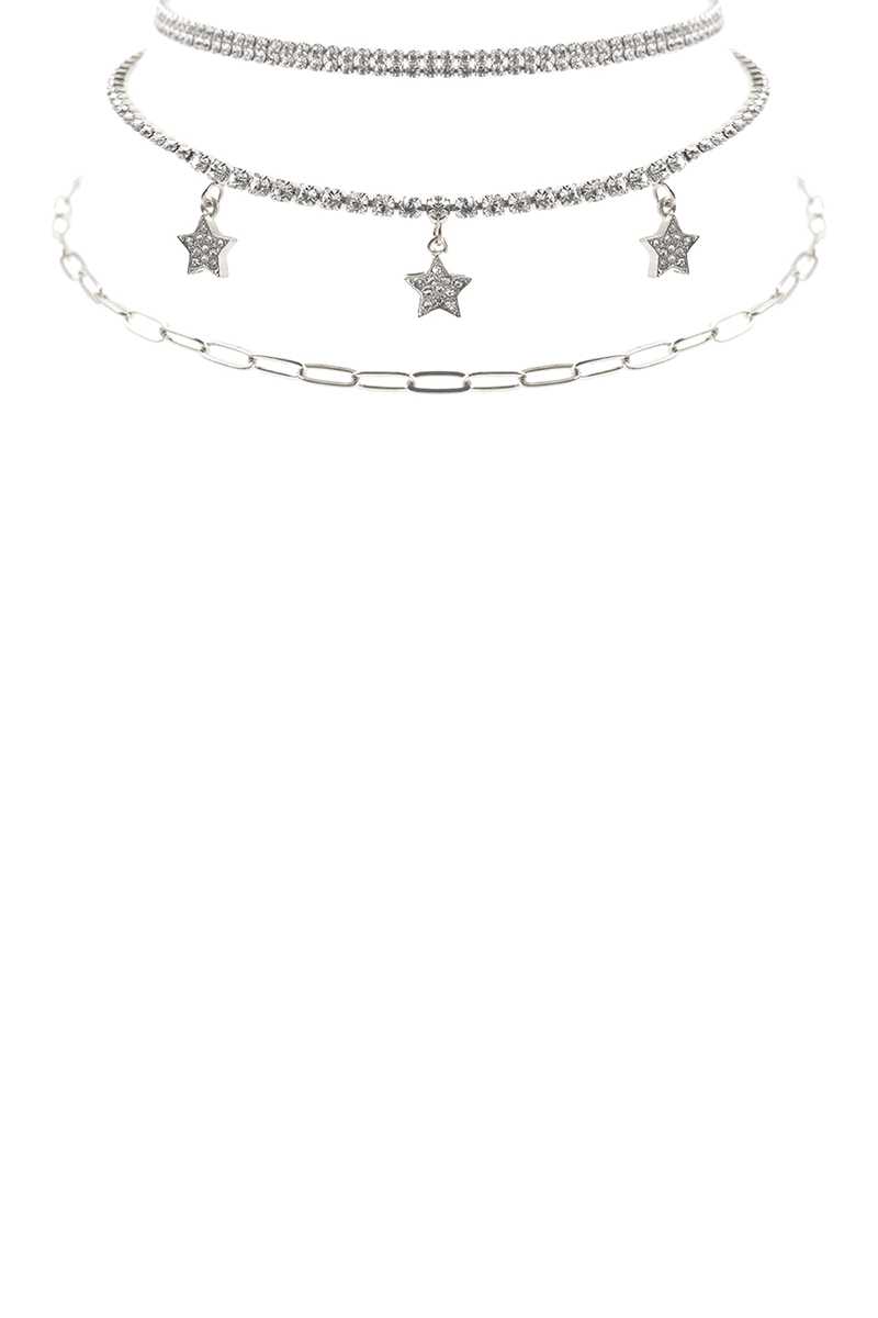 Rhinestone Star Charm 3 Layered Necklace Necklaces jehouze