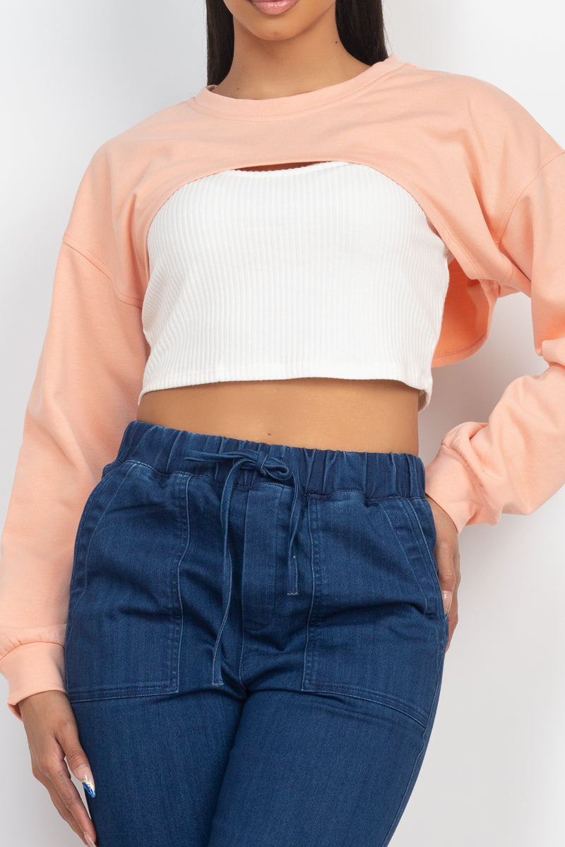 Ribbed Sleeveless Top With Shrug Light Peach Sweater Shirts & Tops jehouze