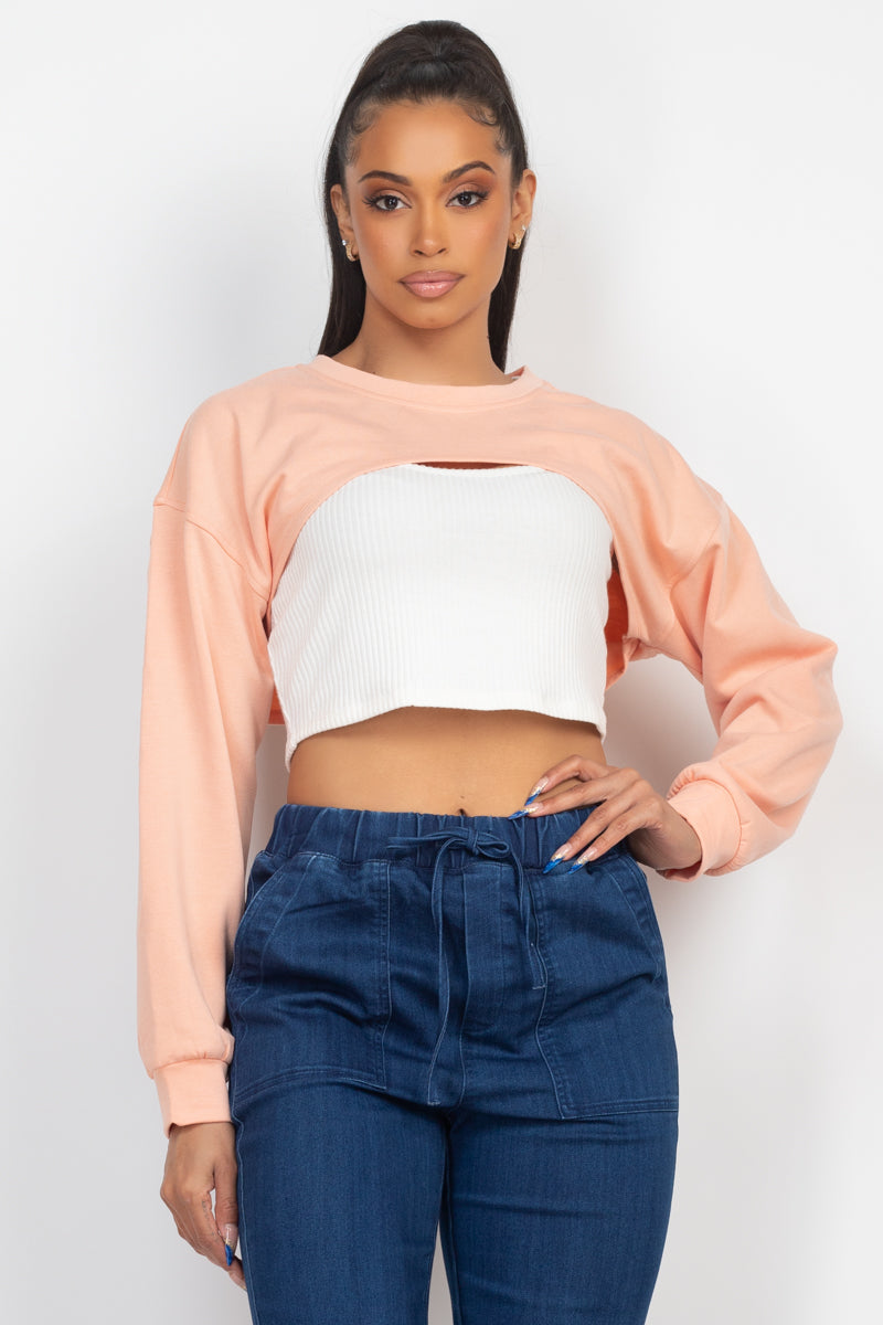 Ribbed Sleeveless Top With Shrug Light Peach Sweater Shirts & Tops jehouze