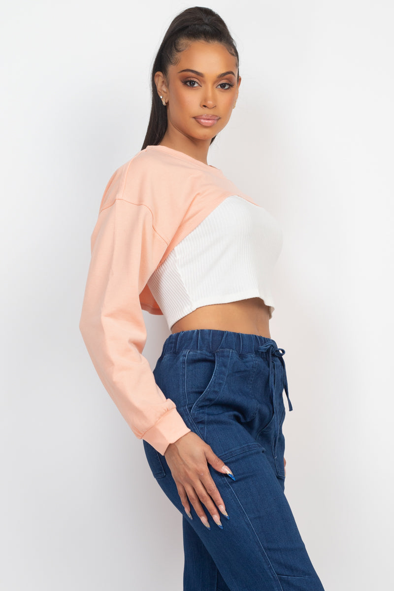 Ribbed Sleeveless Top With Shrug Light Peach Sweater Shirts & Tops jehouze