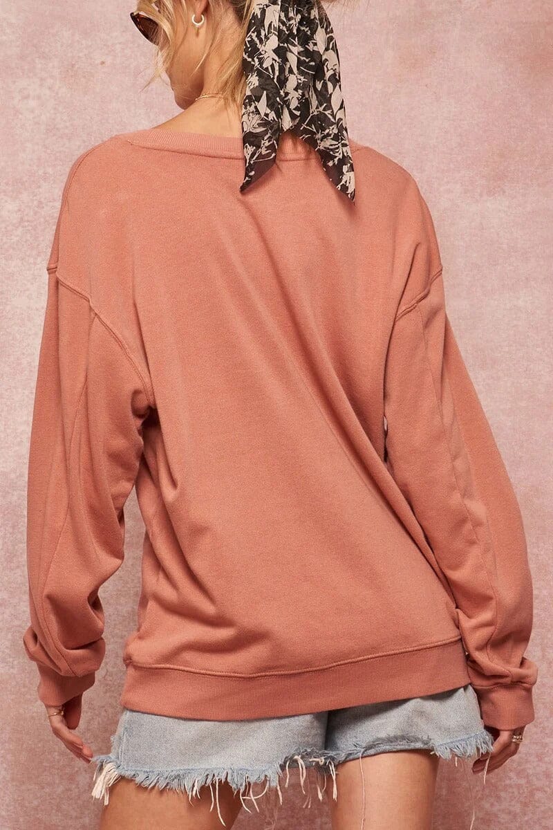 Rose Pink Garment Dyed French Terry Graphic Sweatshirt Shirts & Tops jehouze