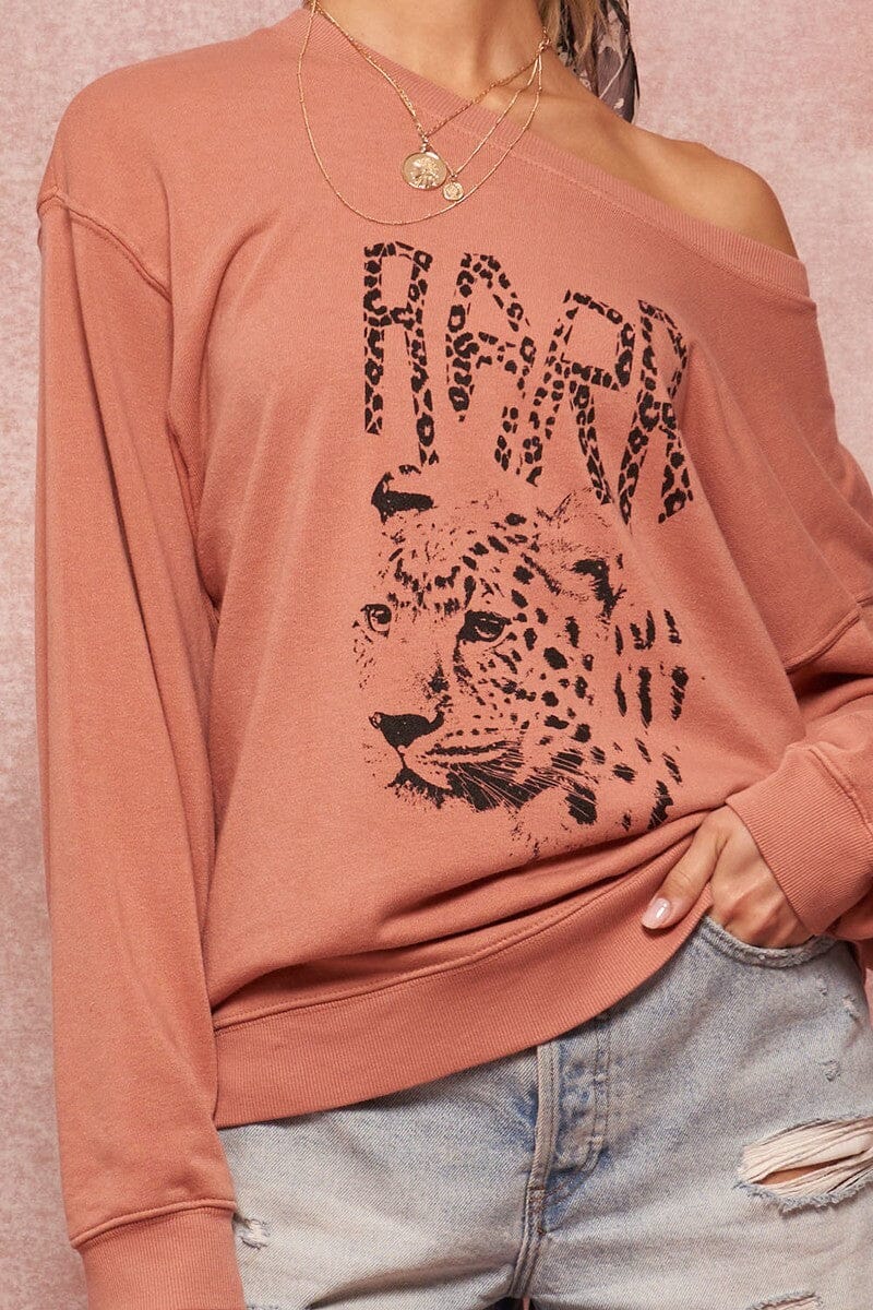 Rose Pink Garment Dyed French Terry Graphic Sweatshirt Shirts & Tops jehouze