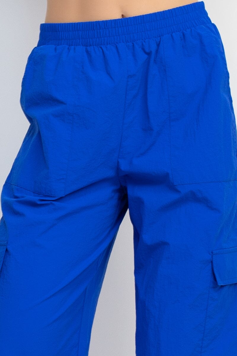 Royal Blue High Rise Waist Elastic Parachute Cargo Baggy Pants with pockets Pants jehouze 