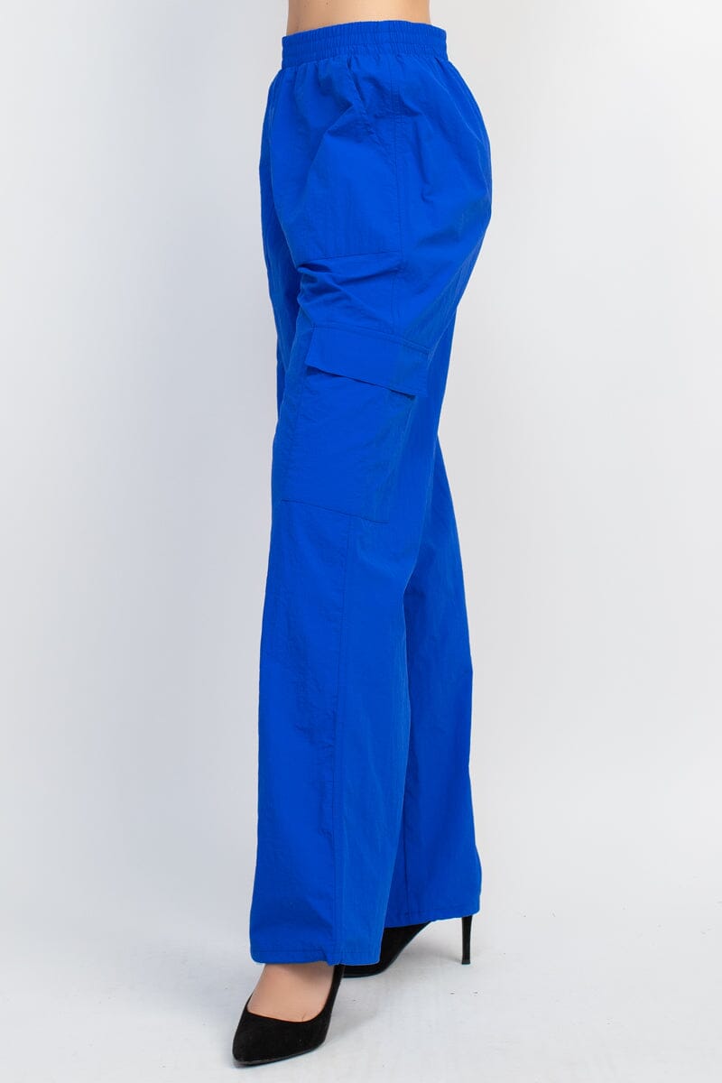 Royal Blue High Rise Waist Elastic Parachute Cargo Baggy Pants with pockets Pants jehouze 