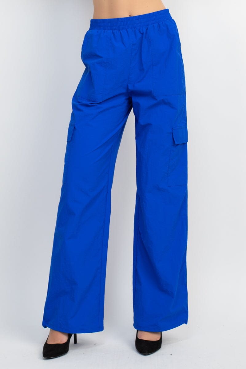 Royal Blue High Rise Waist Elastic Parachute Cargo Baggy Pants with pockets Pants jehouze S 