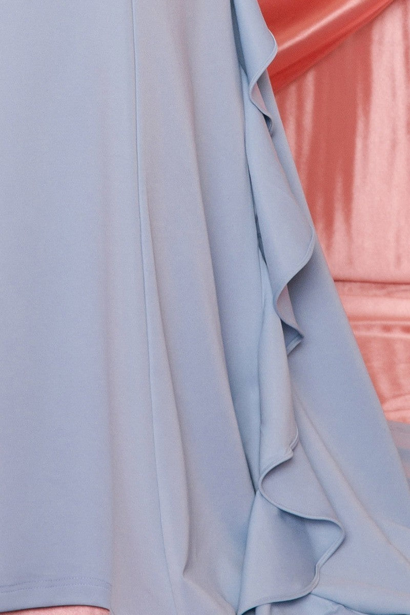 Ruffle Drapped Tail Plus Size Maxi Light Blue Dress Dresses jehouze