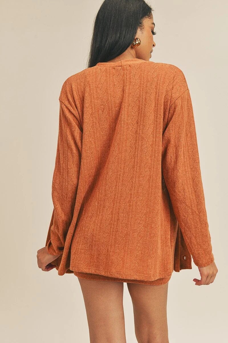 Rust Brown 3 Piece Tube Top Mini Skirt with Cardigan Sets Matching Sets jehouze