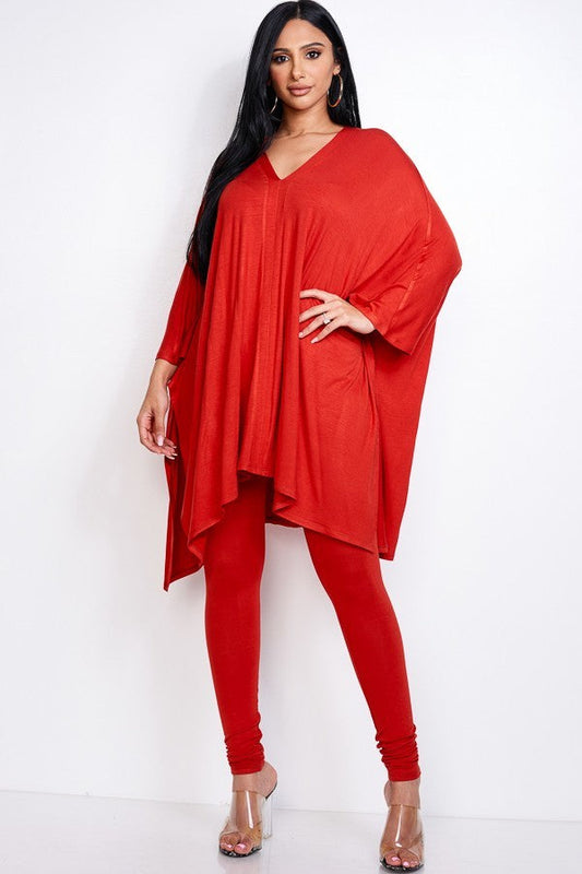 Solid Heavy Rayon Spandex Cape Top And And Leggings 2 Piece Set jehouze