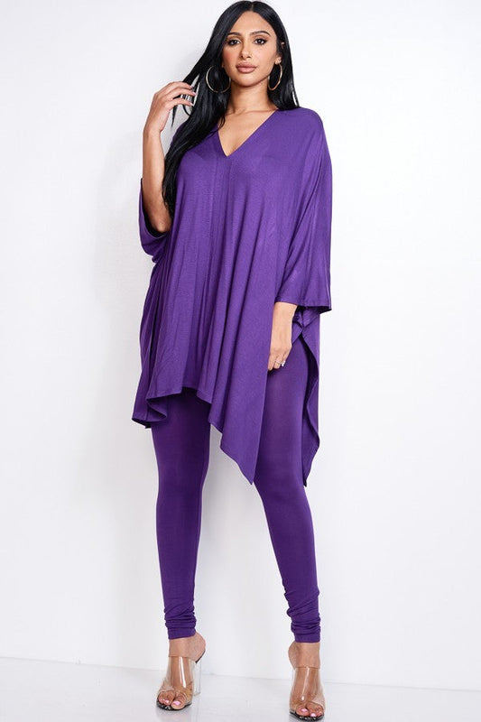 Solid Heavy Rayon Spandex Cape Top And And Leggings 2 Piece Set jehouze